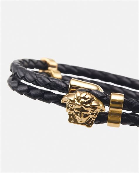 men versace gold bracelet|medusa braided leather bracelet.